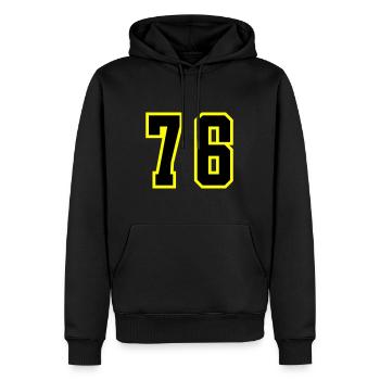 76 Zahl Trikot - Männer Premium Bio Hoodie - Schwarz - Vorne - Nico (187cm)