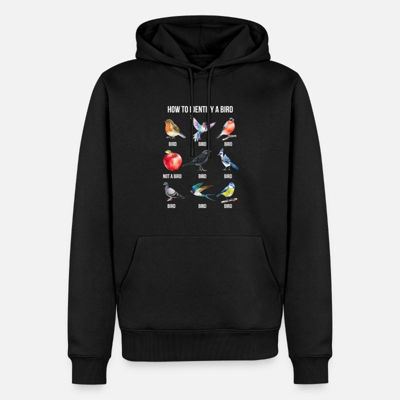 Funny Bird Nerd Design Comment identifier un oiseau - Sweat à capuche Premium bio Homme - noir