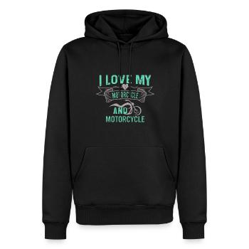 J’adore ma moto et la moto - Sweat à capuche Premium bio Homme - noir - Devant - Nico (187cm)