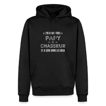 Papi chasseur papy chasse cadeau drôle - Sweat à capuche Premium bio Homme - noir - Devant - Nico (187cm)