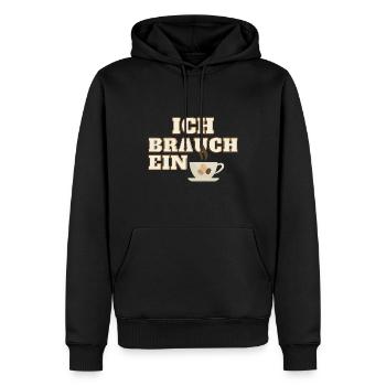 ich brauch ein Kaffee - Männer Premium Bio Hoodie - Schwarz - Vorne - Nico (187cm)