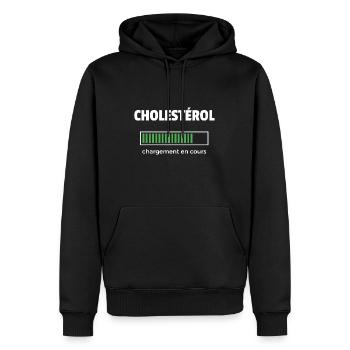 cholestérol chargement en cours - Sweat à capuche Premium bio Homme - noir - Devant - Nico (187cm)