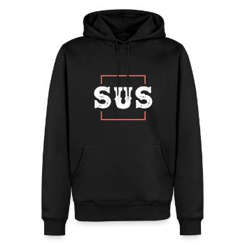 Kinda Sus Freches Statement - Männer Premium Bio Hoodie - Schwarz - Vorne - Nico (187cm)