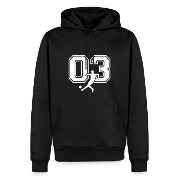 Soccer Number 03 Soccer Player - Men’s Premium Organic Hoodie - black - Front - Nico (187cm)
