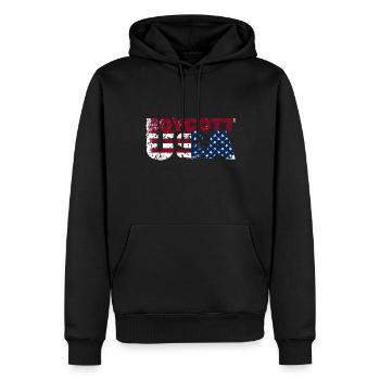 Boycott États-Unis, Boycott Amérique, États-Unis en détresse - Sweat à capuche Premium bio Homme - noir - Devant - Nico (187cm)