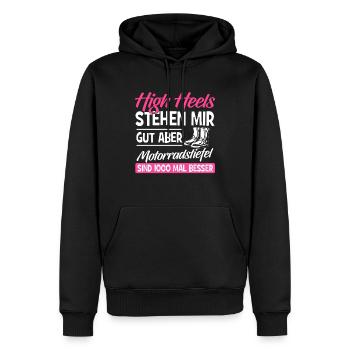 Moto femme chemise · Superbiker · talons aiguilles - Sweat à capuche Premium bio Homme - noir - Devant - Nico (187cm)