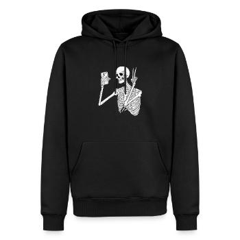 Squelette avec téléphone portable - Sweat à capuche Premium bio Homme - noir - Devant - Nico (187cm)