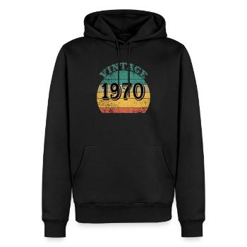 Millésime 1970 - Sweat à capuche Premium bio Homme - noir - Devant - Nico (187cm)