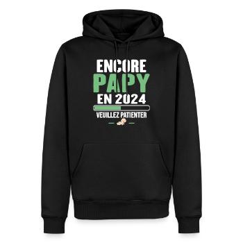 Annonce Grossesse Encore Papy 2024 Cadeau - Sweat à capuche Premium bio Homme - noir - Devant - Nico (187cm)