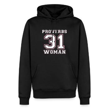 Proverbes 31 Femme - Vêtements chrétiens - Sweat à capuche Premium bio Homme - noir - Devant - Nico (187cm)