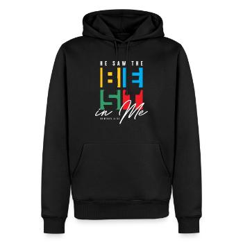 Er sah das Beste in mir - Christian Clothing - Männer Premium Bio Hoodie - Schwarz - Vorne - Nico (187cm)