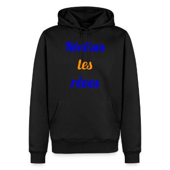 REALISES TES REVES - Citation sur les rêves - Sweat à capuche Premium bio Homme - noir - Devant - Nico (187cm)