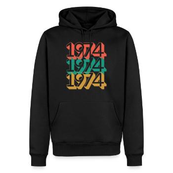 Anniversaire année 1974 / Vintage 1974 - Sweat à capuche Premium bio Homme - noir - Devant - Nico (187cm)