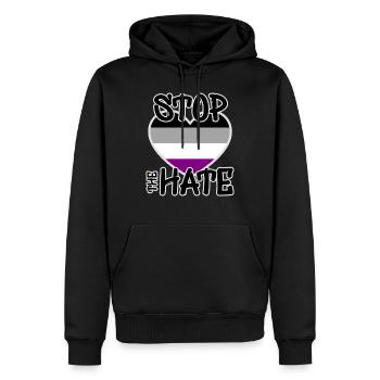 Stop the hate - Asexual flag - LGBTIA+ - Men’s Premium Organic Hoodie - black - Front - Nico (187cm)