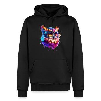 Party Eule als Vogel in bunt als cooles Artwork - Männer Premium Bio Hoodie - Schwarz - Vorne - Nico (187cm)