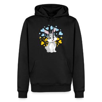 Lapin joyeux et souriant - Sweat à capuche Premium bio Homme - noir - Devant - Nico (187cm)