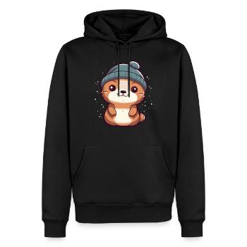 Süßer Baby Otter mit Schnee und Mütze Winter - Männer Premium Bio Hoodie - Schwarz - Vorne - Nico (187cm)