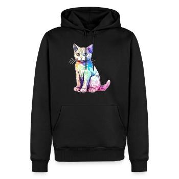 Hako le chat multicolore - Sweat à capuche Premium bio Homme - noir - Devant - Nico (187cm)