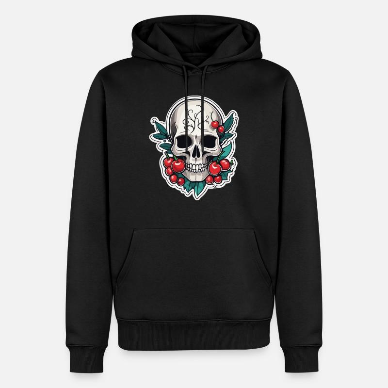 Skull with Cherrys - Männer Premium Bio Hoodie - Schwarz