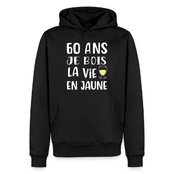 60 ans cadeau anniversaire homme humour beauf - Sweat à capuche Premium bio Homme - noir - Devant - Nico (187cm)