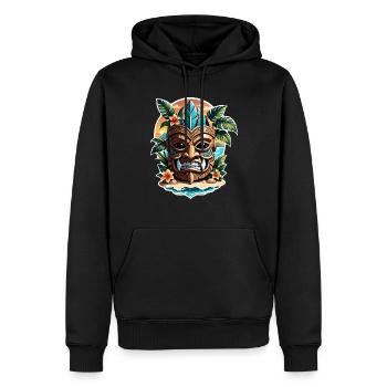 tiki beach - statue polynèsie - Sweat à capuche Premium bio Homme - noir - Devant - Nico (187cm)