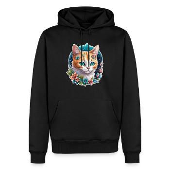 Katze und Blume Aquarell - Männer Premium Bio Hoodie - Schwarz - Vorne - Nico (187cm)