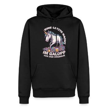 JGA | Eine letzte Nacht im Galopp, vor der Dressur - Männer Premium Bio Hoodie - Schwarz - Vorne - Nico (187cm)