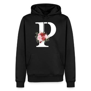 Lettre p floral rouge - Sweat à capuche Premium bio Homme - noir - Devant - Nico (187cm)