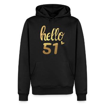 Hello 51 doré - Sweat à capuche Premium bio Homme - noir - Devant - Nico (187cm)