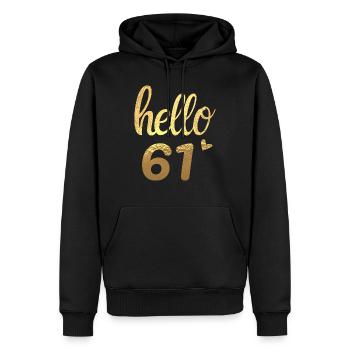 Hello 61 gold - Men’s Premium Organic Hoodie - black - Front - Nico (187cm)