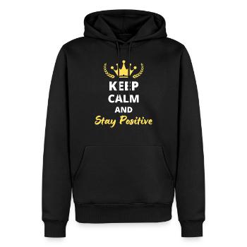 Bleiben Sie ruhig und bleiben Sie positiv - Männer Premium Bio Hoodie - Schwarz - Vorne - Nico (187cm)