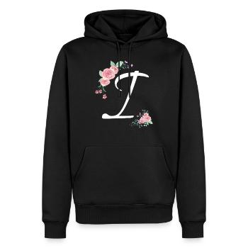 Lettre i fleurs - Sweat à capuche Premium bio Homme - noir - Devant - Nico (187cm)