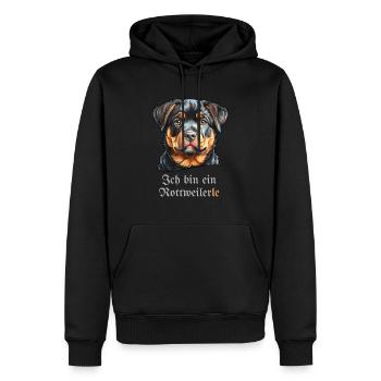 Dog portrait with funny saying -Rottweilerle - Men’s Premium Organic Hoodie - black - Front - Nico (187cm)
