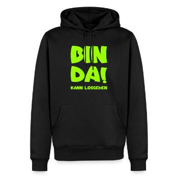 Bin da - Kann losgehen - Männer Premium Bio Hoodie - Schwarz - Vorne - Nico (187cm)