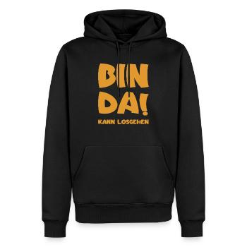 Bin da - Kann losgehen - Männer Premium Bio Hoodie - Schwarz - Vorne - Nico (187cm)