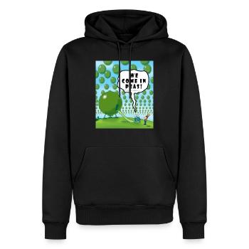 WIR KOMMEN IN PEAS! - Männer Premium Bio Hoodie - Schwarz - Vorne - Nico (187cm)