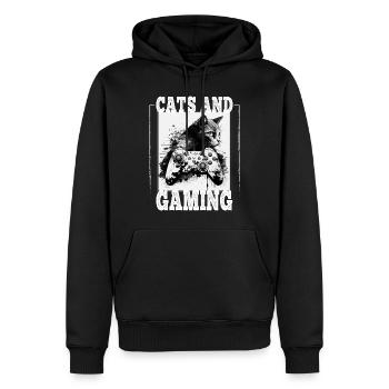 Cats and Gaming Cat Kitten Controller Gaming - Men’s Premium Organic Hoodie - black - Front - Nico (187cm)