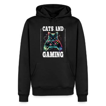 Cats and Gaming Cat Kitten Controller Gaming - Men’s Premium Organic Hoodie - black - Front - Nico (187cm)