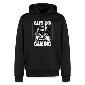 Cats and Gaming Cat Kitten Controller Gaming - Men’s Premium Organic Hoodie - black - Front - Nico (187cm)