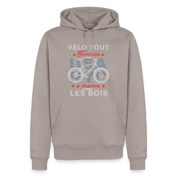Vélo tout terrain à travers les bois - Sweat à capuche Premium bio Homme - taupe - Devant - Nico (187cm)