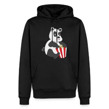 Panda mit Popcorn - Männer Premium Bio Hoodie - Schwarz - Vorne - Nico (187cm)