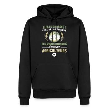 Agriculteurs - les vrais hommes - Sweat à capuche Premium bio Homme - noir - Devant - Nico (187cm)