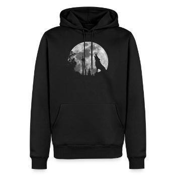 heulender Wolf Vollmond Skyline Berlin Geschenk - Männer Premium Bio Hoodie - Schwarz - Vorne - Nico (187cm)