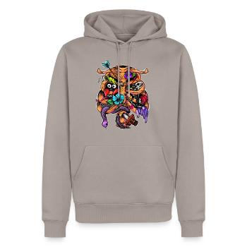 Knochen und Zeug - Männer Premium Bio Hoodie - Taupe - Vorne - Nico (187cm)