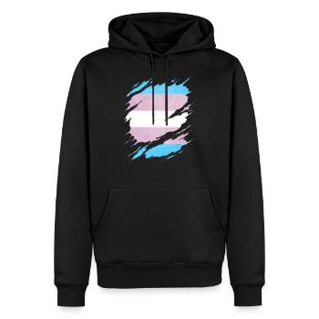 Transgender Pride Flag Ripped Reveal - Men’s Premium Organic Hoodie - black - Front - Nico (187cm)