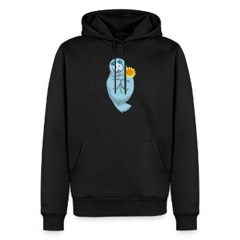 Manatee Holding Sunflower Cute Sea Cow - Men’s Premium Organic Hoodie - black - Front - Nico (187cm)