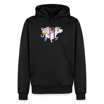 Cochon mignon à cheval sur la licorne - Sweat à capuche Premium bio Homme - noir - Devant - Nico (187cm)