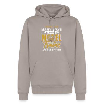 Modelleisenbahn Freude - Männer Premium Bio Hoodie - Taupe - Vorne - Nico (187cm)