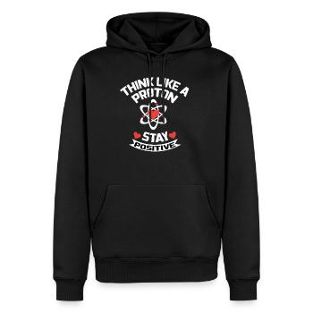 Restez positif Proton / Atom - Sweat à capuche Premium bio Homme - noir - Devant - Nico (187cm)