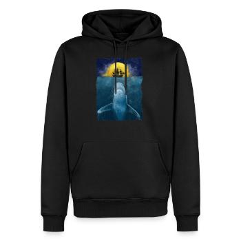 Grand requin blanc baleine océan mer bateau bateau surréaliste - Sweat à capuche Premium bio Homme - noir - Devant - Nico (187cm)
